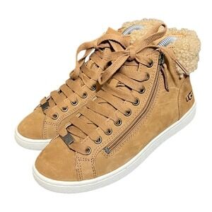 UGG Olive High Top Sneakers Womens 7 Chestnut Suede Shearling 1019716